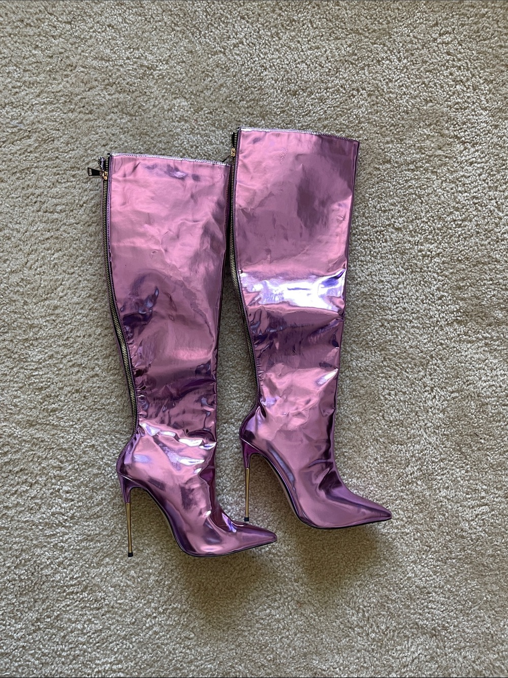 NEW! Metallic Purple Below Knee Stiletto Boots